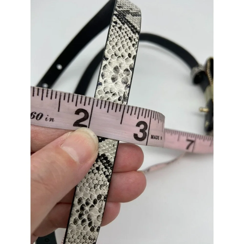 The Limited Belt Sz‎ M Snake Print Black White Faux Snakeskin Gold Stud Closure